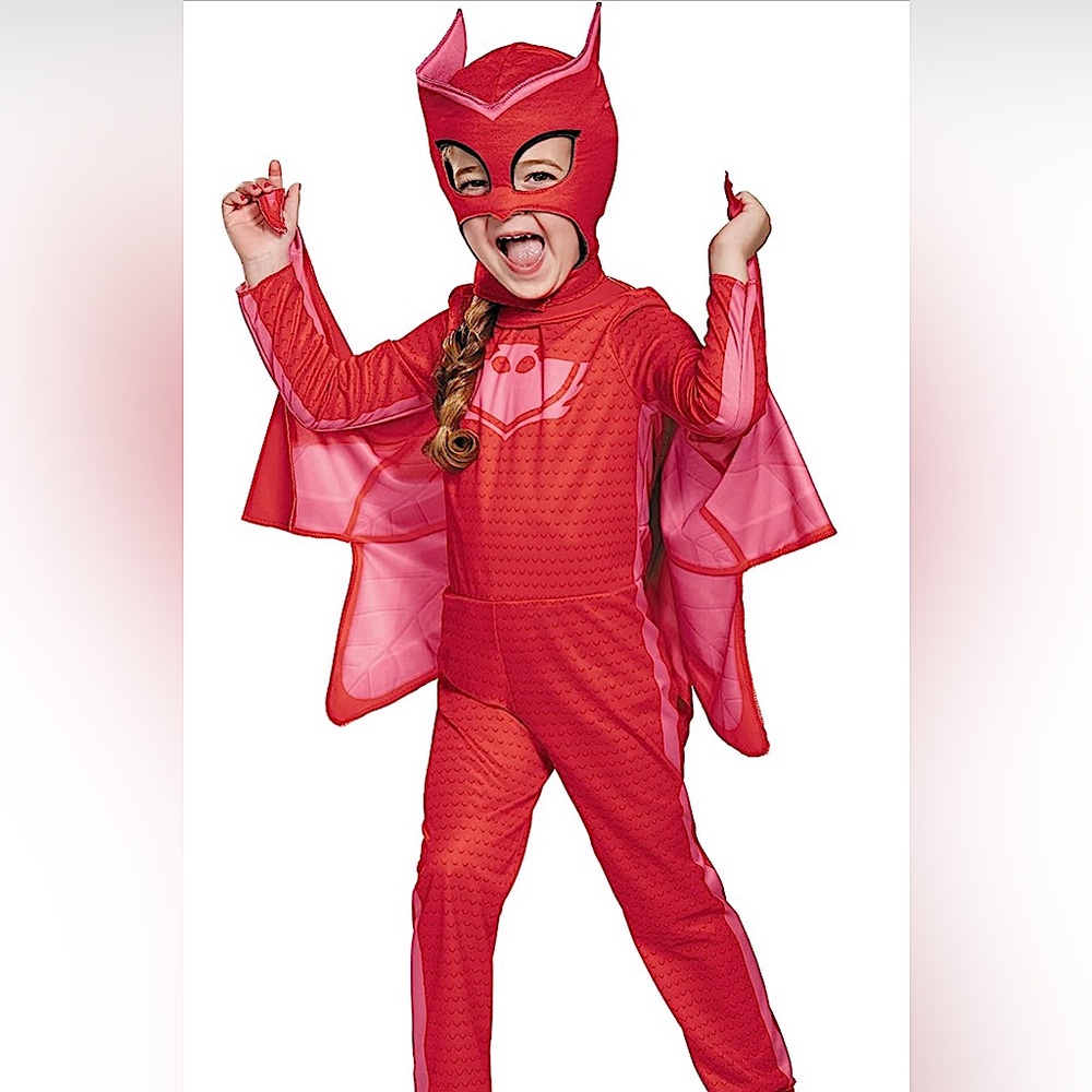 Youth Girls PJ Masks Owlette Toddler Red Costume Cape Headpiece 3pcs Size 3T-4T